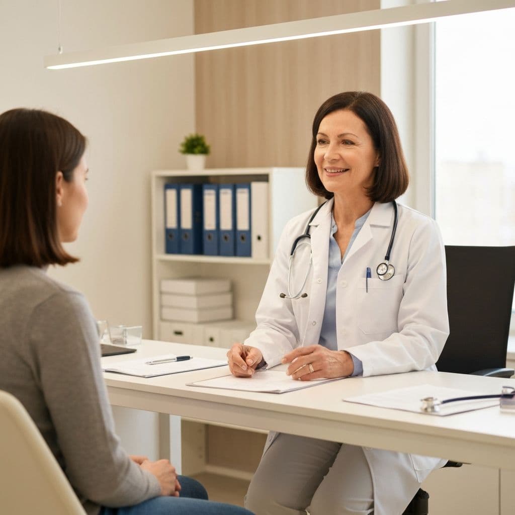 A doctor consulting with a patient in a medical office